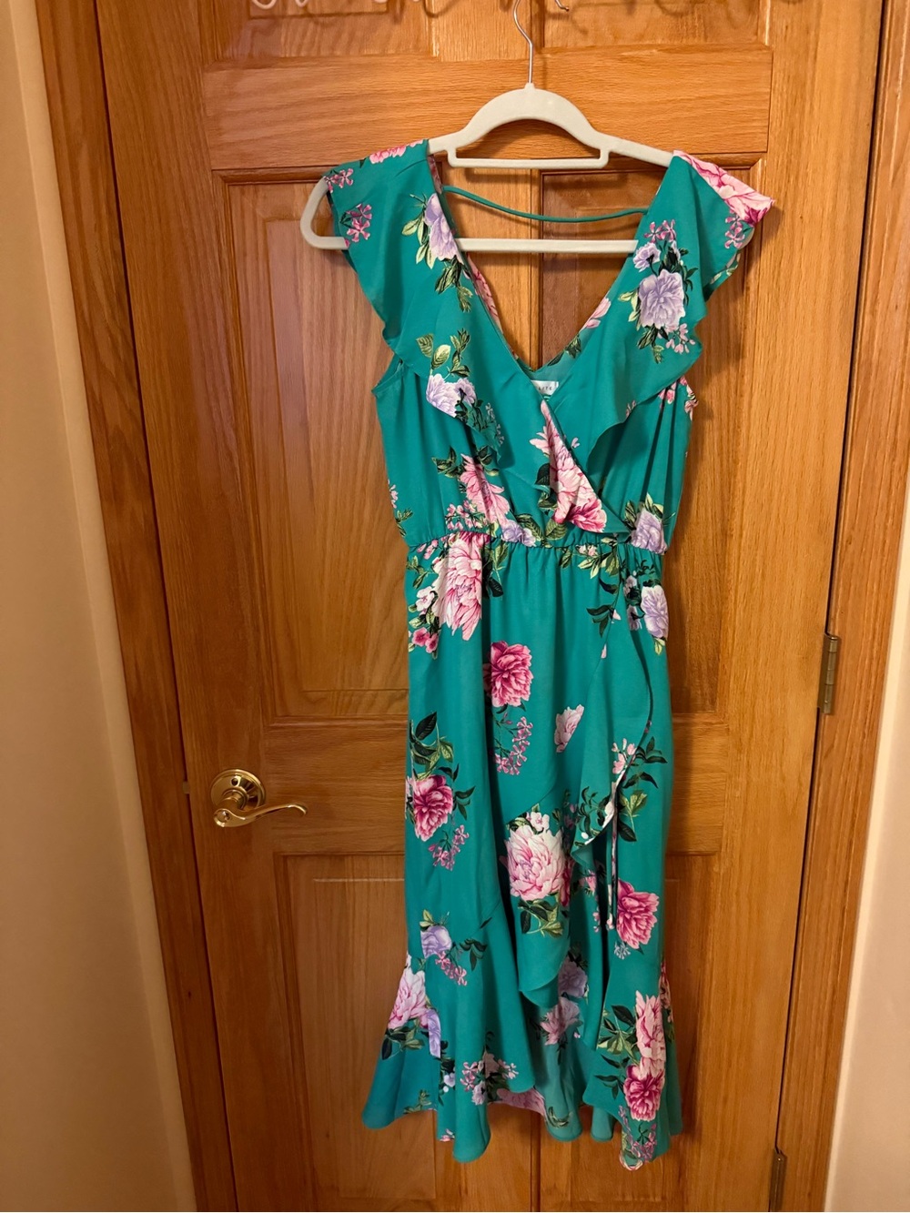 Socialite Teal Floral Ruffle High-Low Dress